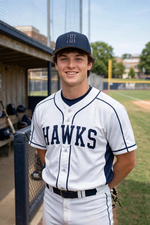 A young man in a baseball uniform on the field